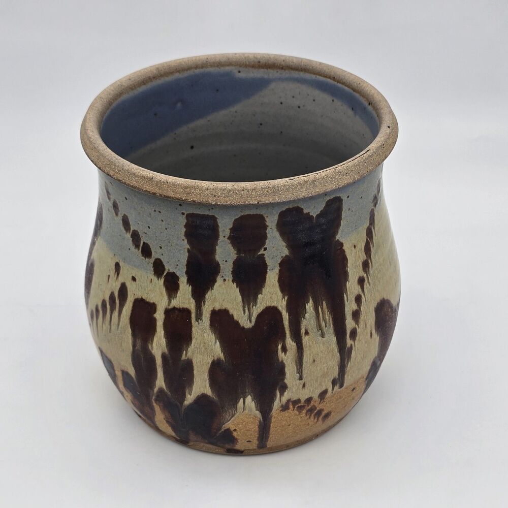 Studio Art Pottery Vase Planter Abstract Drip Splash Glaze 7"